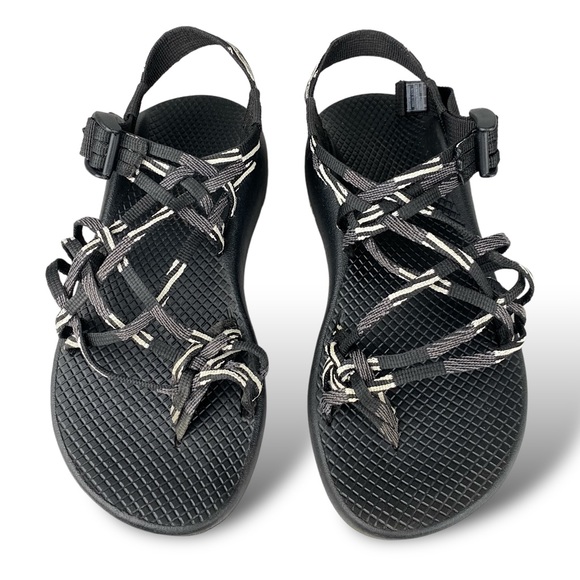 Chaco Shoes - Chaco Strappy Sandals ZX3 Classic Toe Loop Womens Black White Scatter Hiking